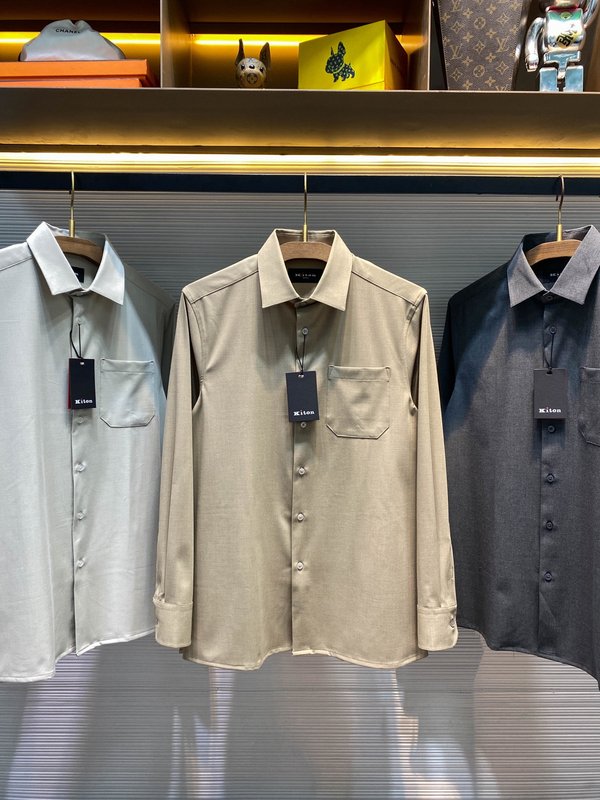 Kiton 남성 텐셀 코튼 라펠 긴팔 셔츠 001-216172
