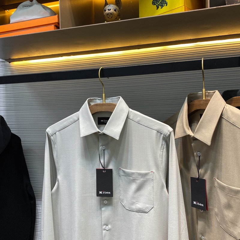 Kiton 남성 텐셀 코튼 라펠 긴팔 셔츠 001-216172