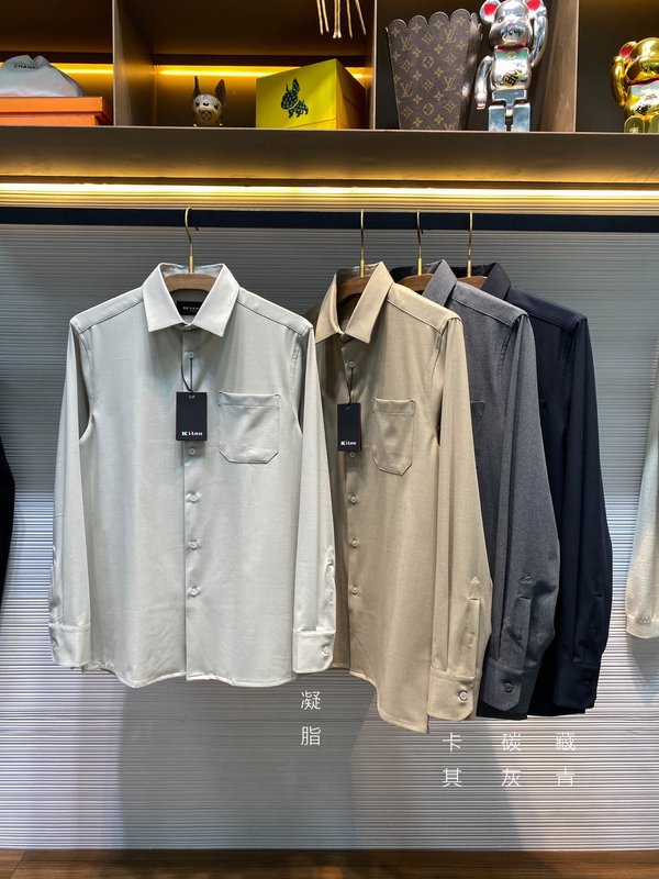 Kiton 남성 텐셀 코튼 라펠 긴팔 셔츠 001-216172