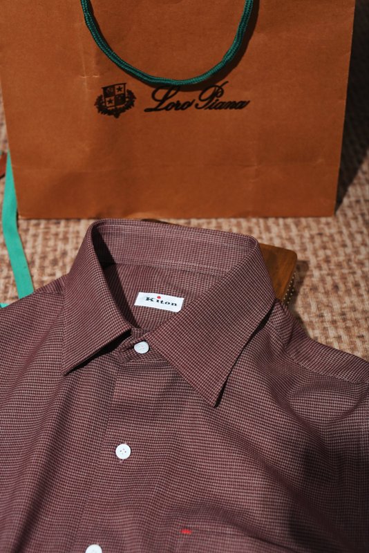 Kiton 남성 울 천조끼 패턴 긴팔 셔츠 001-216180