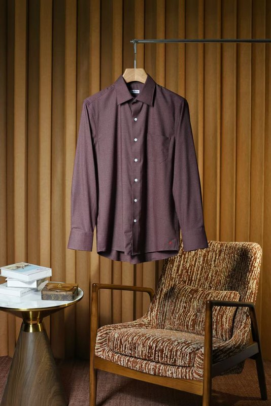 Kiton 남성 울 천조끼 패턴 긴팔 셔츠 001-216180