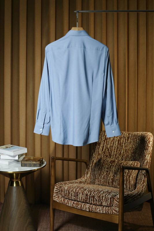 Kiton 남성 울 천조 무늬 긴팔 셔츠 001-216181