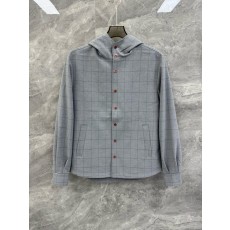 키톤 남성 울 혼방 체크 후드 자켓 아우터 001-216300