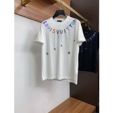 루이비통 남성 순면 핸드페인팅 로고 라운드넥 반팔 티셔 001-216324