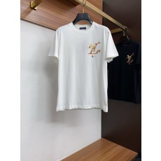 루이비통 남성 순면 핸드페인팅 로고 라운드넥 반팔 티셔 001-216330