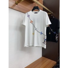 루이비통 남성 순면 핸드페인팅 로고 라운드넥 반팔 티셔 001-216335