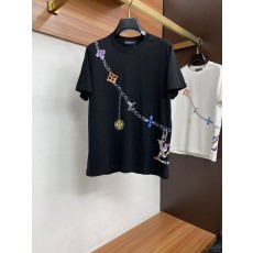 루이비통 남성 순면 핸드페인팅 로고 반팔 티셔츠 001-216336