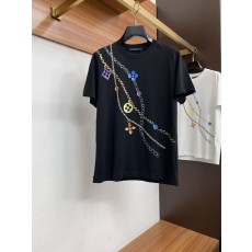 루이비통 남성 순면 핸드페인팅 로고 반팔 티셔츠 001-216337
