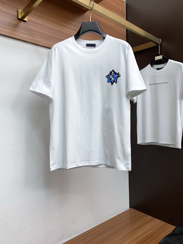 루이비통 남성 순면 라운드넥 반팔 티셔츠 001-216400