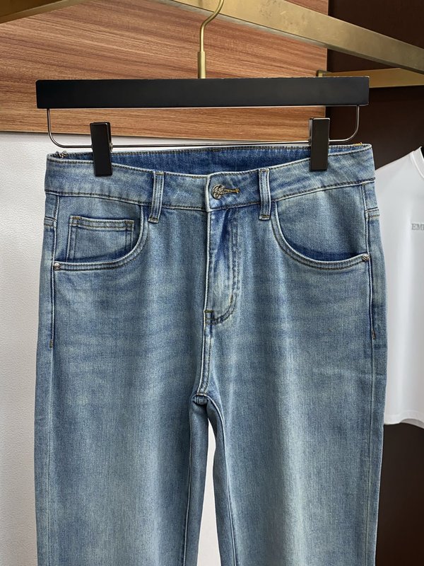 루이비통 남성 슬림핏 워싱 데님 캐주얼 팬츠 001-216555