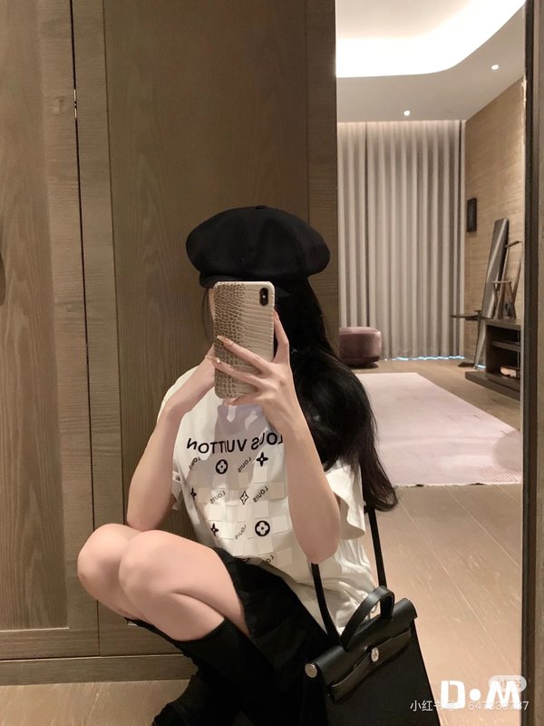 루이비통 입체 체커보드 프린트 반팔 티셔츠 001-216630