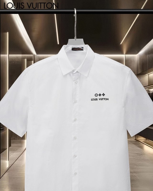 루이비통 클래식 로고 자수 반팔 셔츠 001-216636