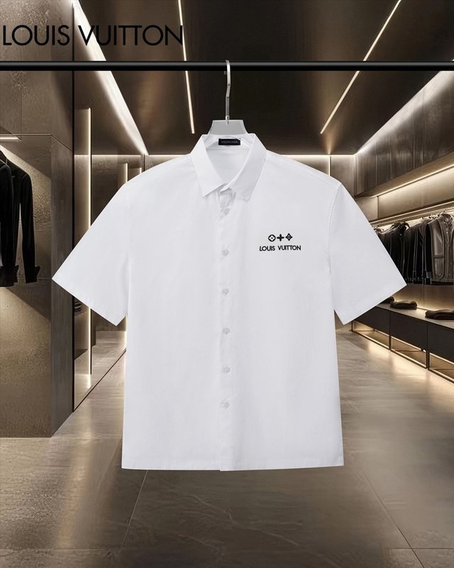 루이비통 클래식 로고 자수 반팔 셔츠 001-216636