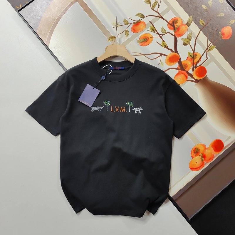 루이비통 레터링 동물 자수 반팔 티셔츠 001-216649