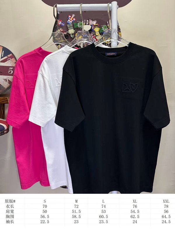 루이비통 남성 라운드넥 숏슬리브 자수 티셔츠 001-216706