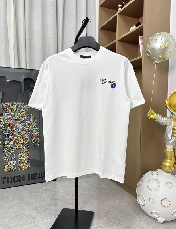 루이비통 크리에이티브 자수 라운드넥 반팔 티셔츠 001-216708
