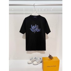 루이비통 남성 스플릿 컬러 로고 면 반팔 티셔츠 001-216757