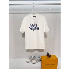 루이비통 순면 라운드넥 컬러블록 로고 반팔 티셔츠 001-216758