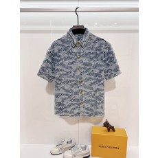 루이비통 암문 풀 프린트 자수 데님 반팔 셔츠 001-216772