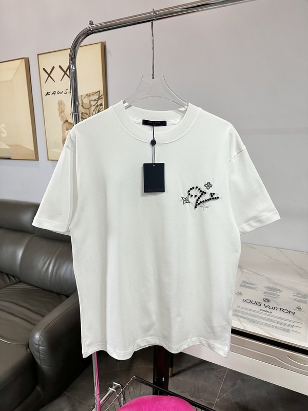 루이비통 진주 로고 자수 면 반팔 티셔츠 001-216795
