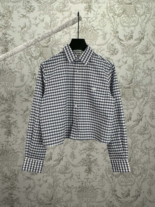 셀린 VICHY 체크 자수 숏 셔츠 001-216990
