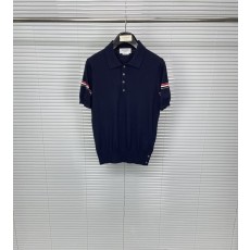 톰브라운 더블 스트라이프 니트 카라 반팔 001-217752