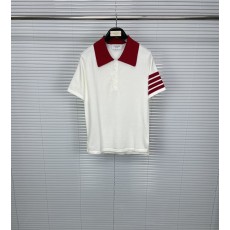 톰브라운 컬러 블록 폴로 넥 4 바인딩 니트 반팔 001-217846