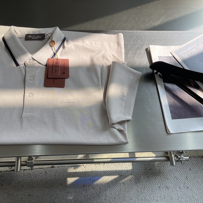 로로피아나春夏 꽃회색 평직 반팔 티셔츠 001-218041