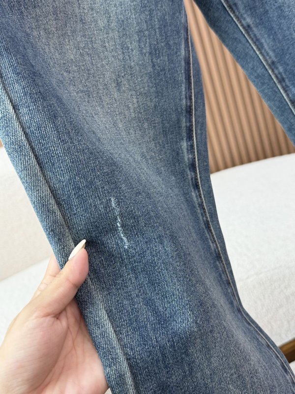 로로피아나 남성 워싱 블루 슬림 스트레이트 데님 팬츠 001-218045