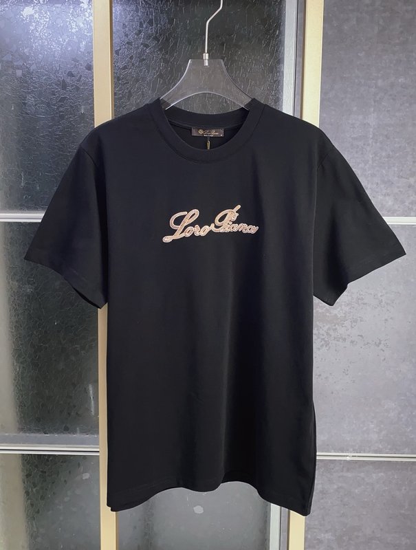 로로피아나 스트라이프 자수 라운드넥 반팔 티셔츠 001-218075