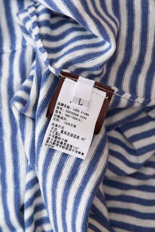 LP 블루 화이트 스트라이프 린넨 반팔 티셔츠 001-218087