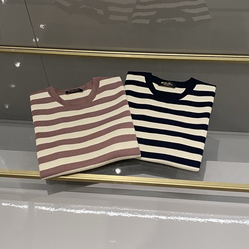 로로피아나 남성 스트라이프 라운드 티셔츠 001-218144