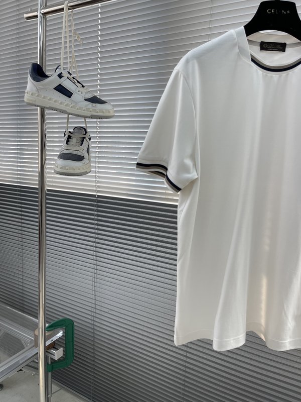 로로피아나 남성 오버랩 립 칼라 실크 블렌드 티셔츠 001-218157