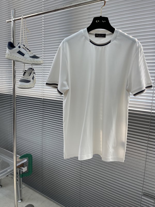 로로피아나 남성 오버랩 립 칼라 실크 블렌드 티셔츠 001-218157