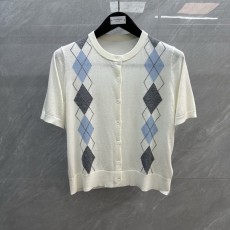톰브라운 아르가일 울 라운드넥 반팔 가디건 001-219458