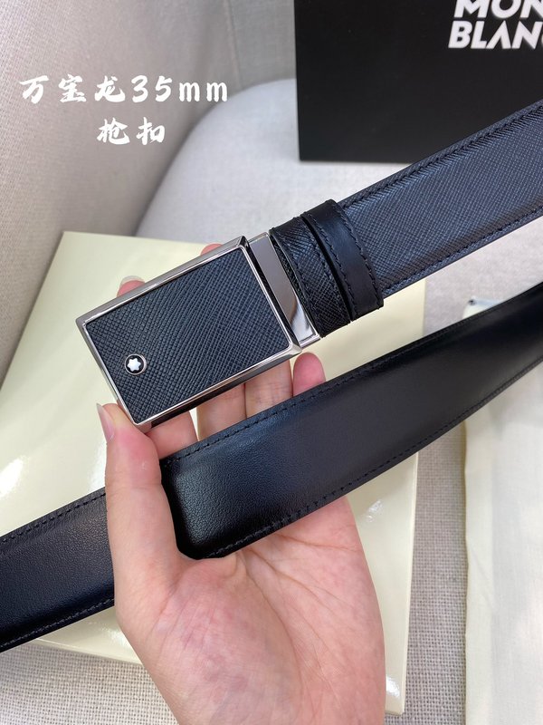 몽블랑 3.5cm 천연 소 가죽 핀 버클 비즈니스 벨트 001-219488