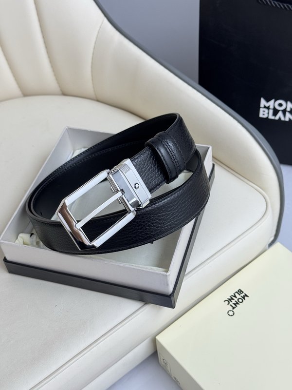 몽블랑 3.5cm 폭 소 가죽 핀 버클 비즈니스 벨트 001-219584