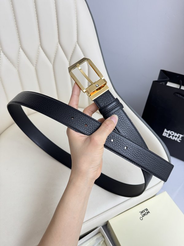 몽블랑 3.5cm 폭 소 가죽 핀 버클 비즈니스 벨트 001-219585