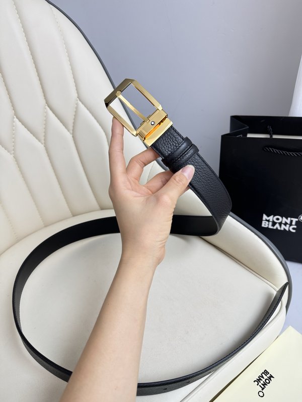 몽블랑 3.5cm 폭 소 가죽 핀 버클 비즈니스 벨트 001-219585