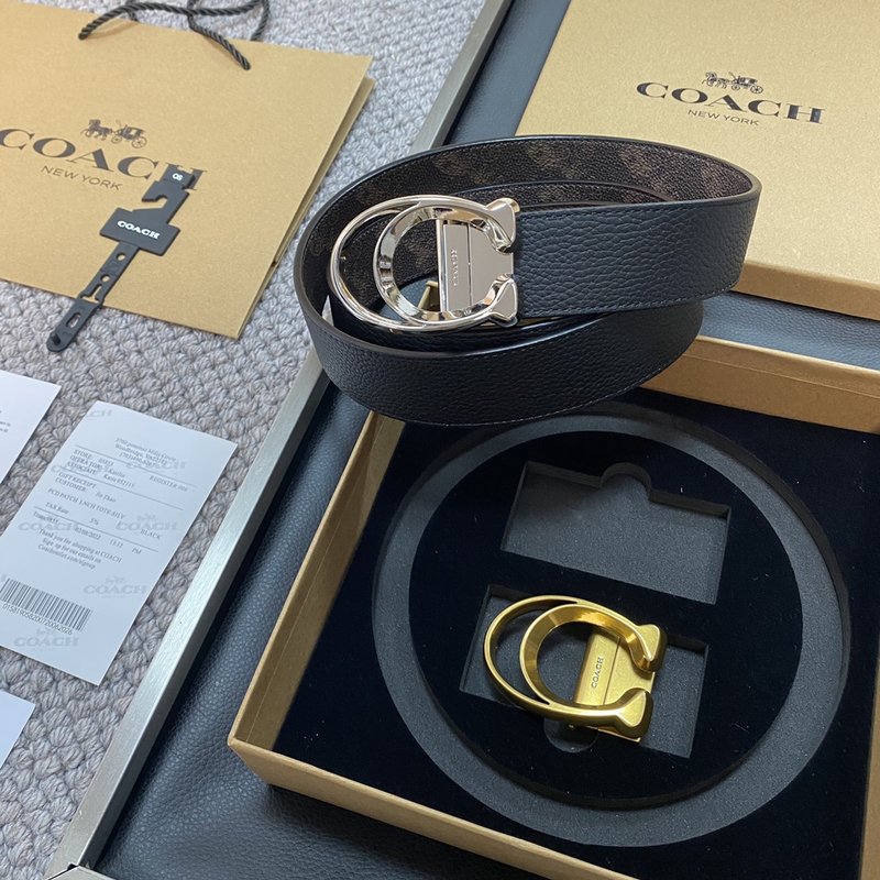 COACH 코치 블랙 로고 버클 핀 백클 벨트 001-219603