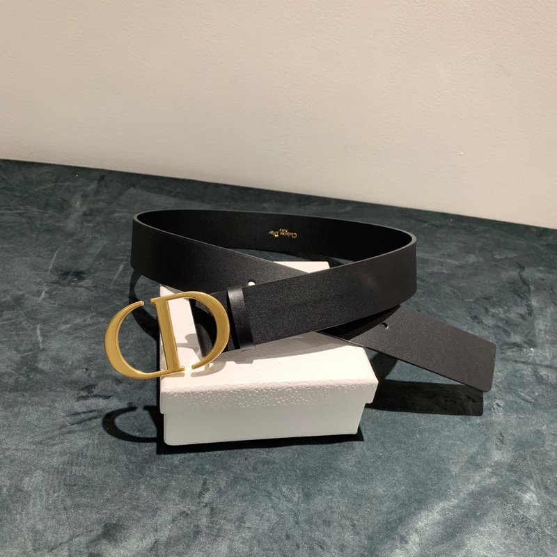 Dior 디올 블랙 가죽 빈티지 골드 버클 벨트 001-219612
