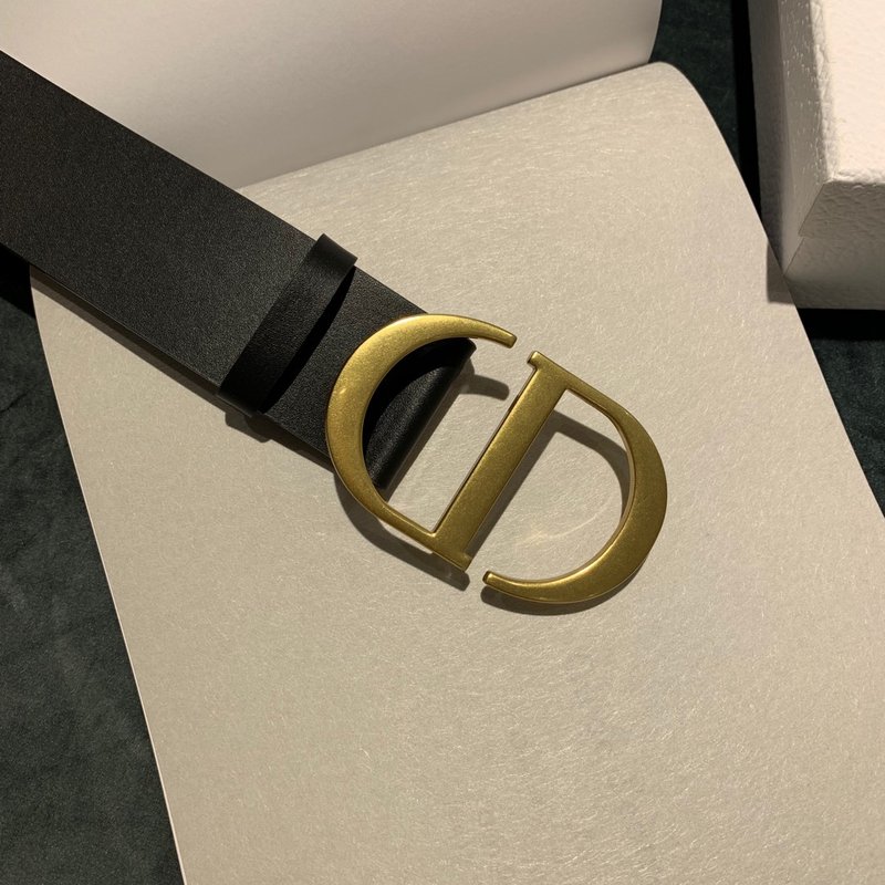 Dior 디올 블랙 가죽 빈티지 골드 버클 벨트 001-219612