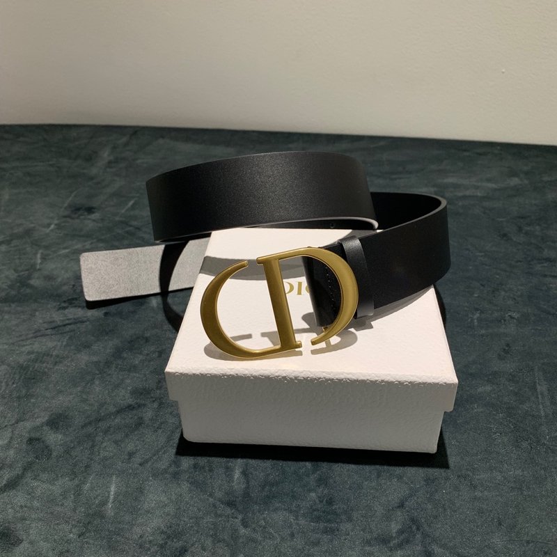 Dior 디올 블랙 가죽 빈티지 골드 버클 벨트 001-219612