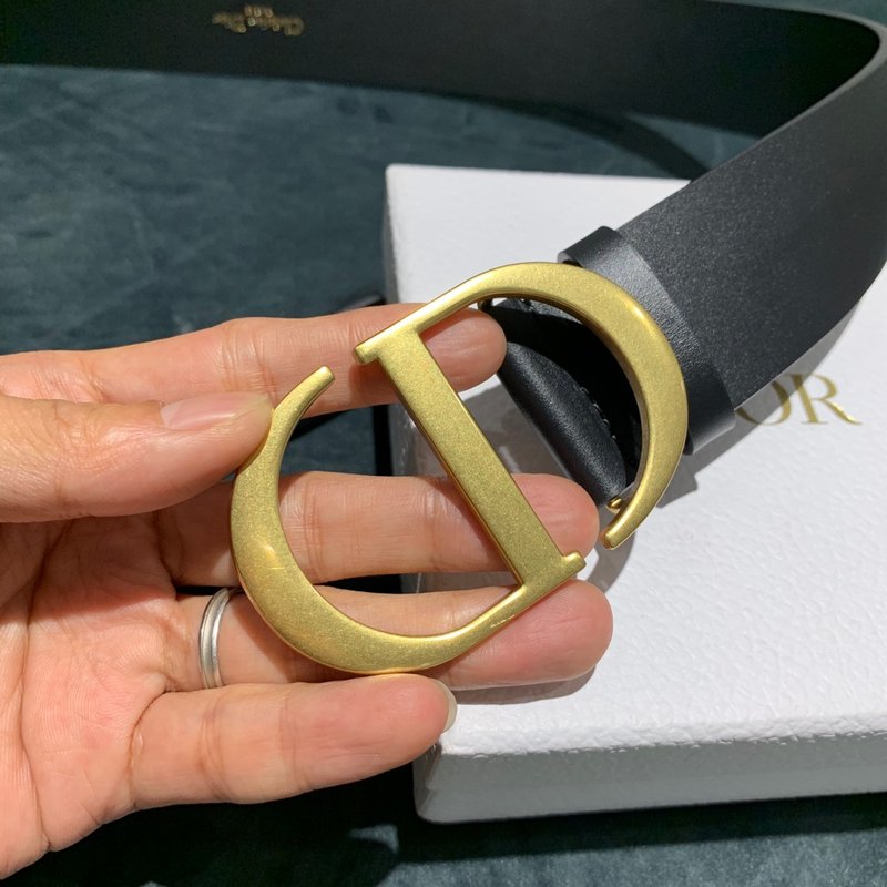 Dior 디올 블랙 가죽 빈티지 골드 버클 벨트 001-219612