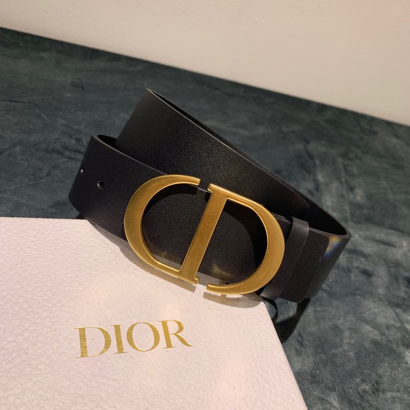 Dior 디올 블랙 가죽 빈티지 골드 버클 벨트 001-219612