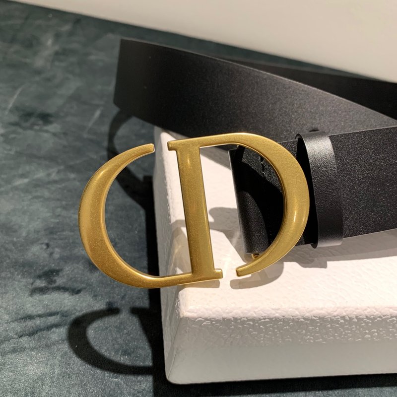 Dior 디올 블랙 가죽 빈티지 골드 버클 벨트 001-219612