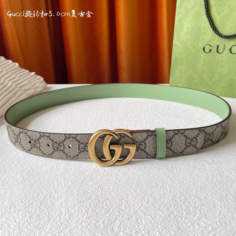 Gucci 양면 벨트 베이지 PVC 연그린 레더 3cm 001-220370