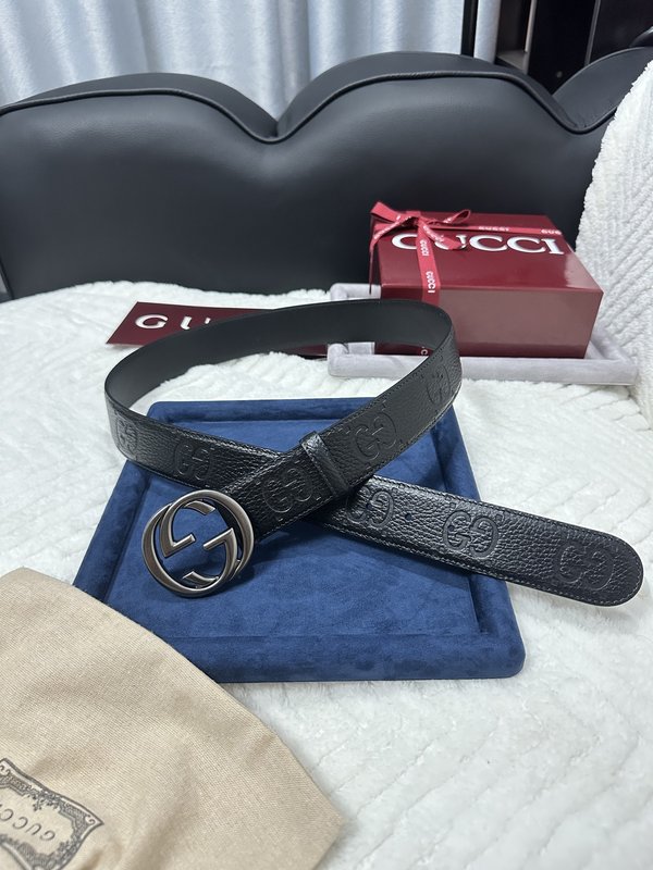 구찌 블랙 리치 그레인 더블 G 버클 벨트 4cm 001-220374