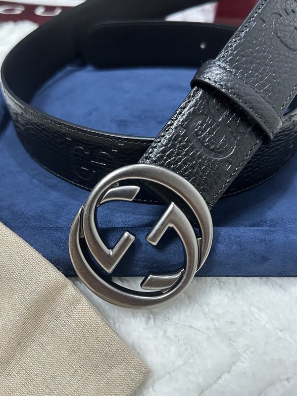 구찌 블랙 리치 그레인 더블 G 버클 벨트 4cm 001-220374