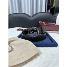 구찌 블랙 리치 그레인 더블 G 버클 벨트 4cm 001-220374